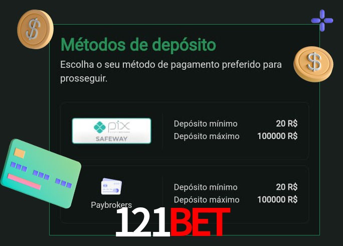 O cassino 121BET oferece uma grande variedade de métodos de pagamento